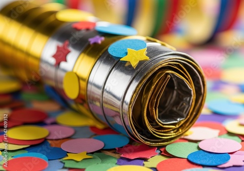 Golden Party Blower with Confetti for festive celebrations