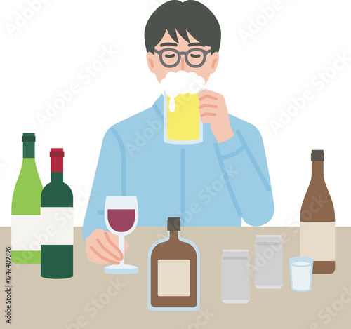 お酒をたくさん飲む男性