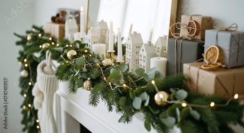 Elegant Christmas Mantel with Garland and Candlelight