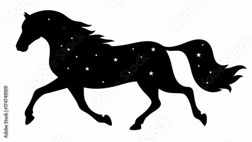 Celestial equine silhouette with star pattern, magical horse vector for creative design projects, elegant equine form