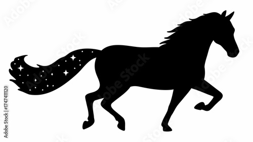 Elegant horse silhouette with a magical stardust tail, perfect for fantasy and equestrian designs