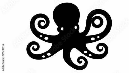 Stylized octopus silhouette with swirling tentacles, perfect for nautical designs and marine life themes