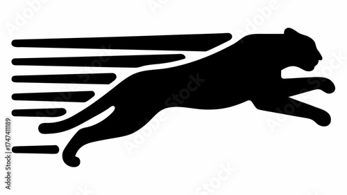 Dynamic leaping jaguar silhouette conveys speed, power, and agility for sports, branding and creative designs