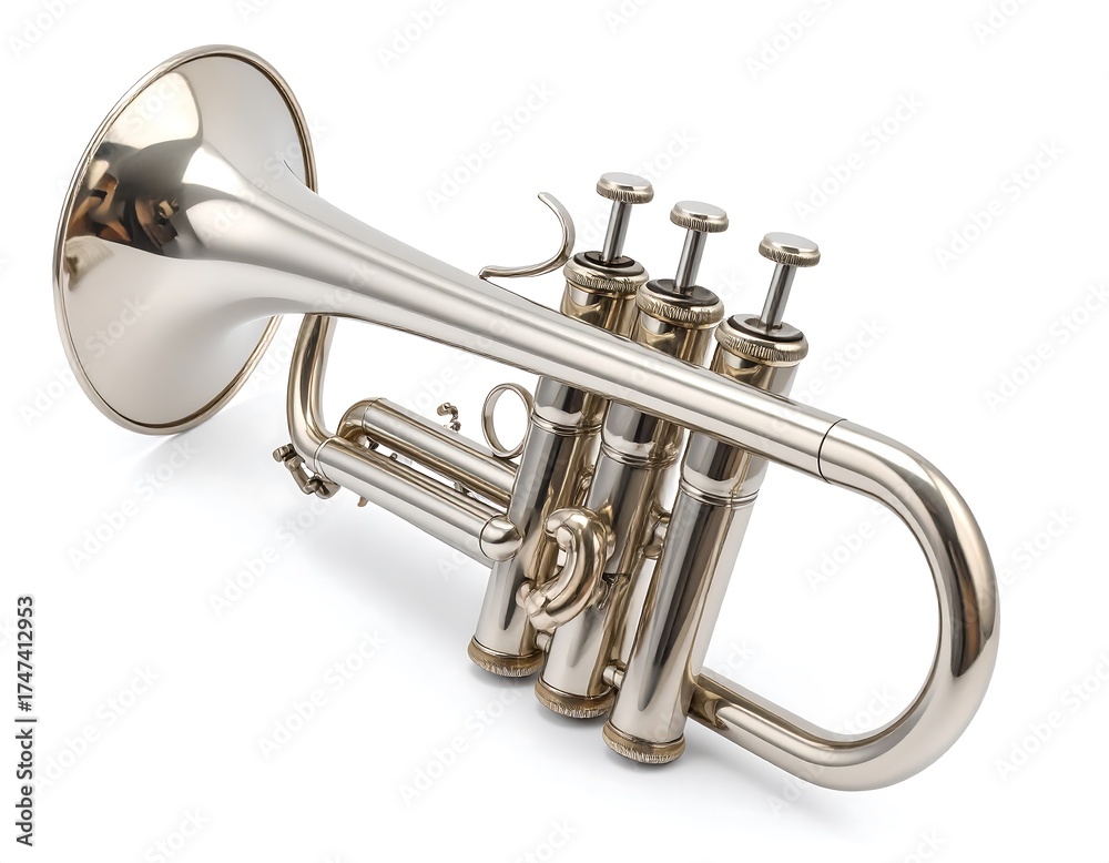 Obraz premium Polished trumpet on white background