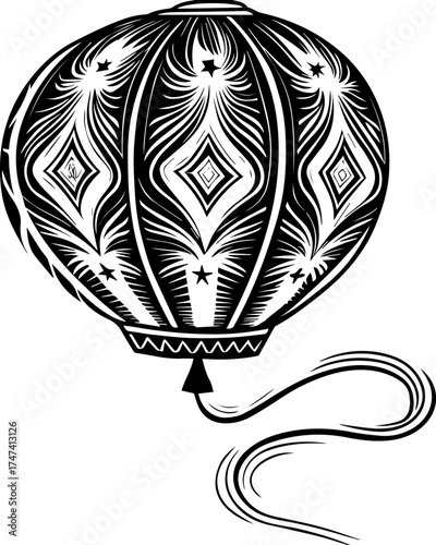 SVG skull with lantern, forgotten Halloween theme. Elegant Vintage Style Decorative Lantern with Flowing Ribbon Design