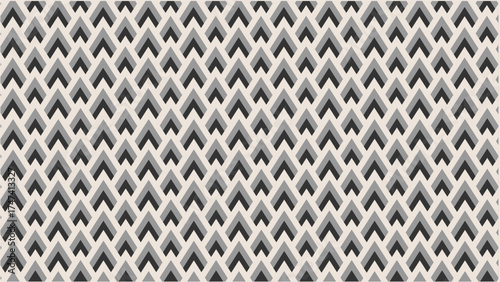 A seamless geometric vector pattern featuring dense rows of repeating chevron (V-shape) or arrowhead shapes. The design uses a monochromatic palette of black, dark gray, and light beige  off-white