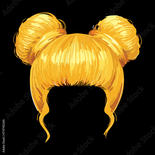 A chic and modern double bun space buns Hairstyle in a bright blonde color, perfect for a youthful look