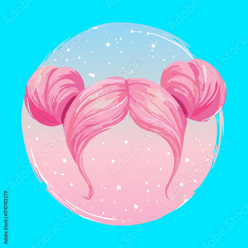A playful and trendy pink space buns updo Hairstyle, a fun and colorful choice for a modern look