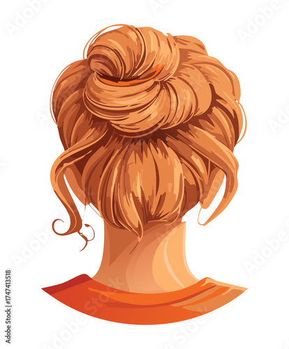 Woman Back View Red Orange Textured Messy Bun Updo Hairstyle Voluminous Hair Natural Beauty