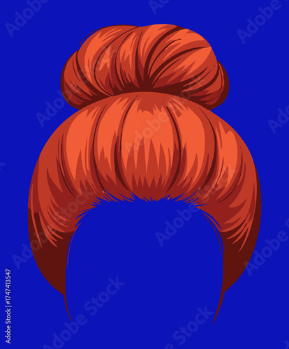 Stunning Woman Reddish Orange Messy Bun Updo Hairstyle Dark Blue Backdrop Glamour Shot Beauty
