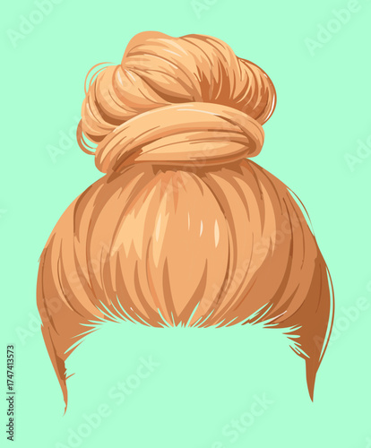 Beautiful Woman Elegant Messy Bun Hairstyle Light Blue Backdrop Beauty Fashion Haircare Concept