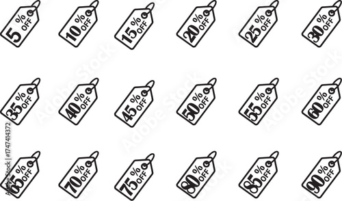 Massive sale with percentage off tags, perfect for retail promotions, advertising campaigns, Black Friday, and seasonal discounts creating a shopping frenzy
