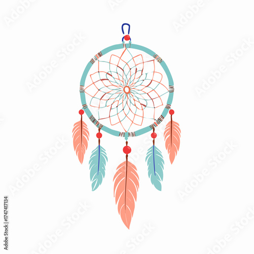 Dreamcatcher with feathers and beads with transparent background