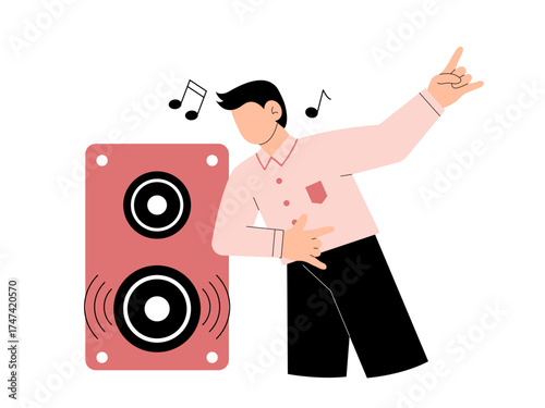 Man dances on songs. Music Player illustration. Flat vector illustration.