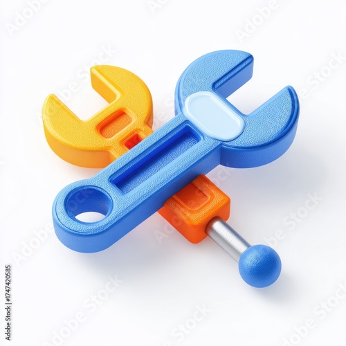 Colorful tools illustration blue and yellow wrenches on white background