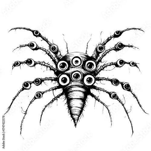 Eerie Detailed Spider with Multiple Eyes Blackandwhite
