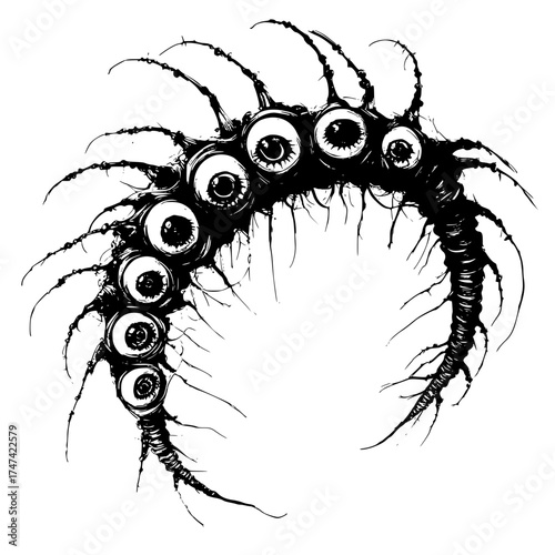 Surreal Blackandwhite Multieyed Creature Illustration