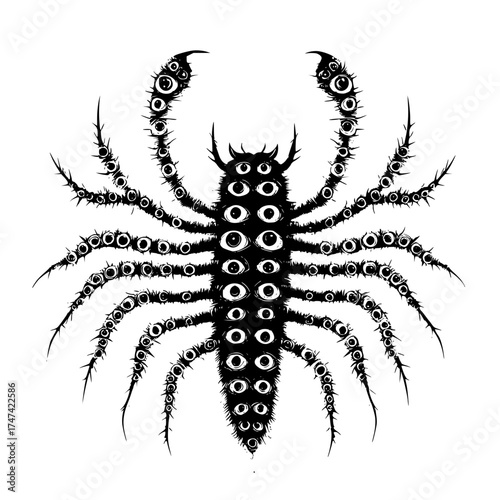 Eerie Monochrome Spider Creature with Repeated Eyes