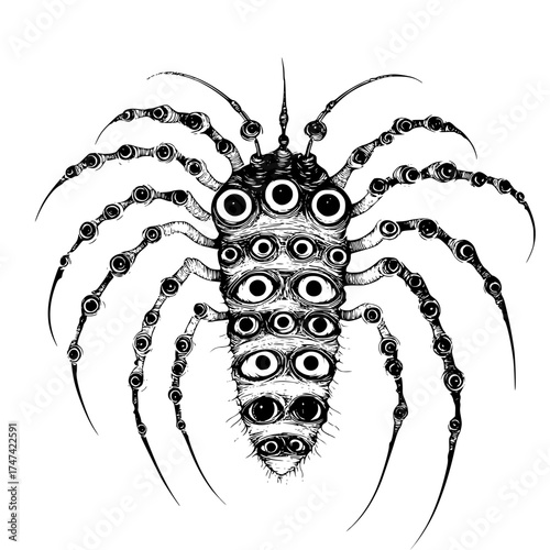 Surreal Blackandwhite Insectspider Hybrid Illustration