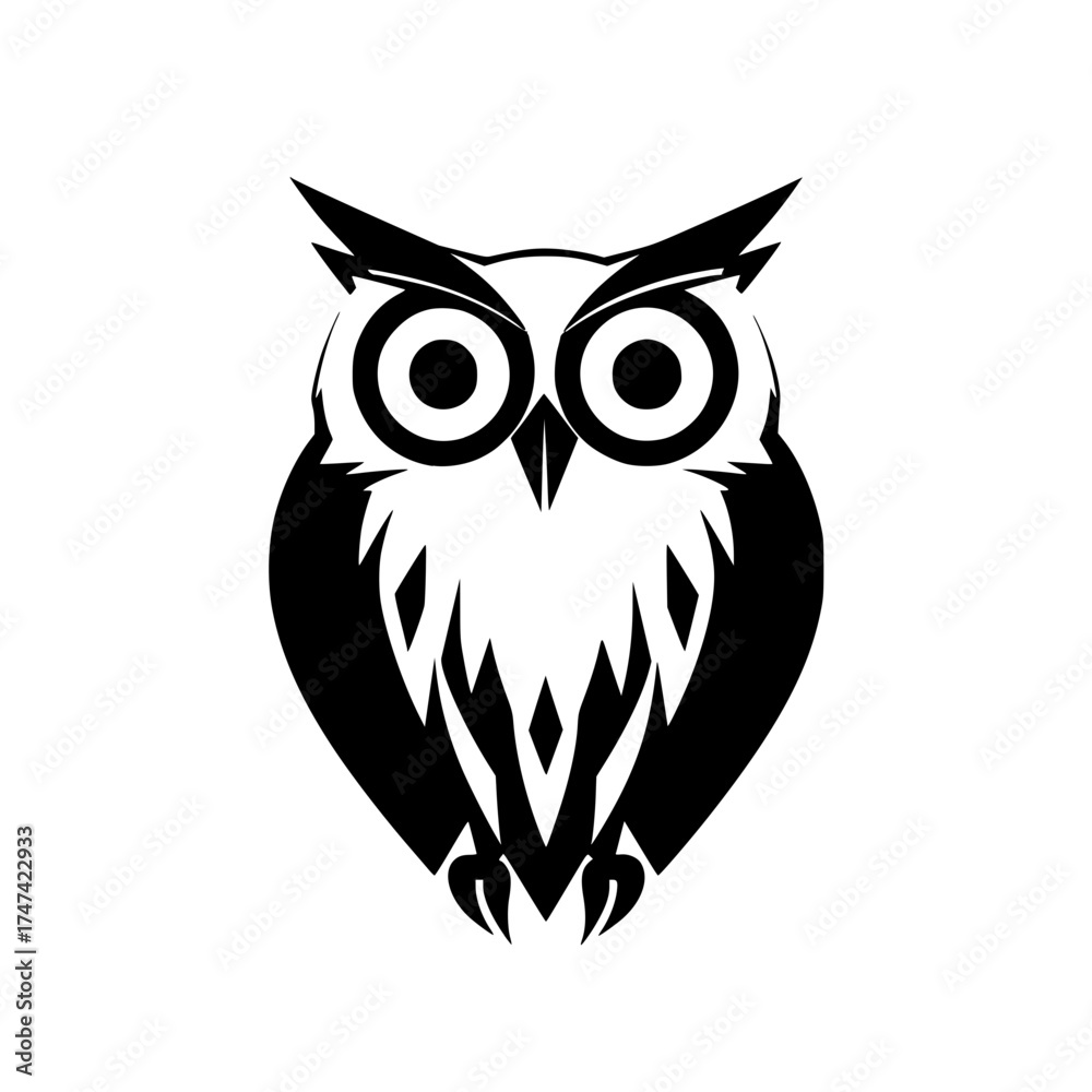 Obraz premium Monochrome Geometric Owl Illustration with Bold Lines