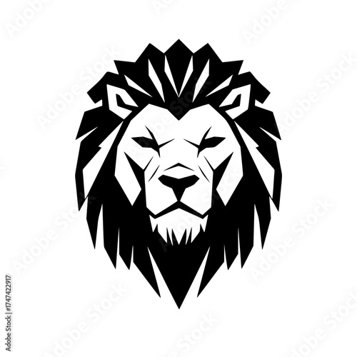 Stylized Monochrome Lion Head Illustration