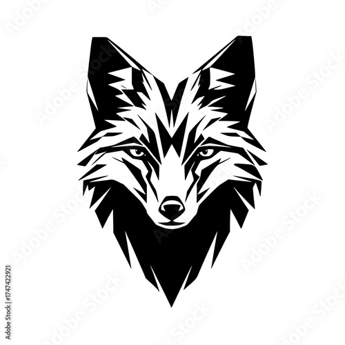 Monochromatic Angular Wolf Head Illustration