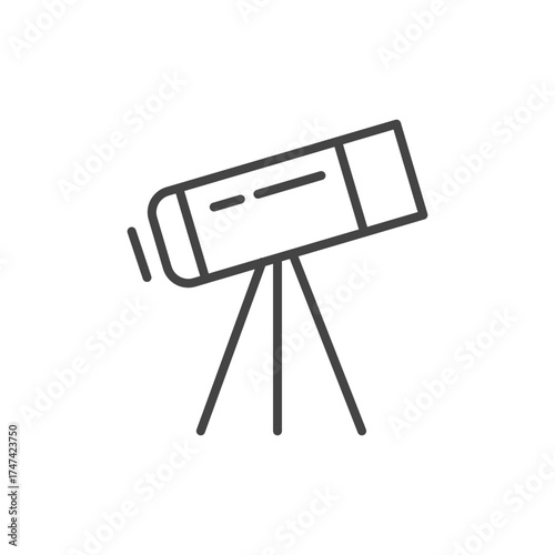 A line drawing depicts a telescope on a tripod angled upward