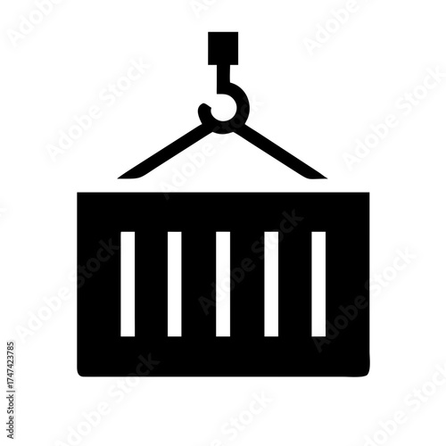 Black silhouette of a shipping container suspended from above