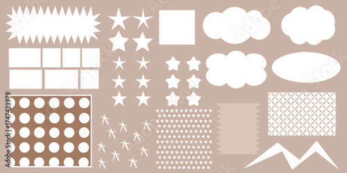 Collection of white graphic elements on a neutral background for design projects