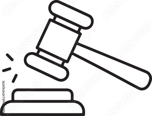 Simple line art icon of a gavel striking a sounding block
