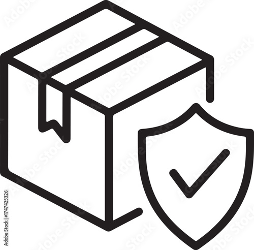 Secure package delivery icon with shield and checkmark