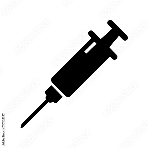 Black silhouette of a hypodermic needle, depicting medical or vaccination concepts