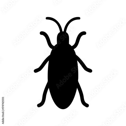 Silhouette of a dark beetle insect with long antenna and six legs