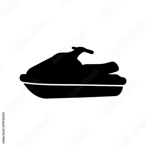 Isolated graphic silhouette of a personal watercraft or jet ski, black and white