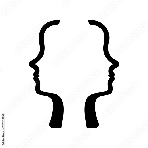 Abstract illustration representing dual perspectives or two minds intertwined in silhouette