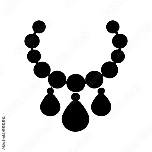 Elegant Silhouette of a Beaded Necklace with Pendant Drops on White