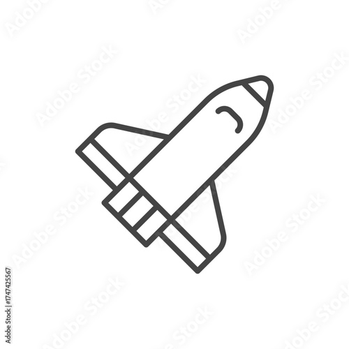 Outline illustration of a spaceship It features a pointed nose a curved window and two side wings The design includes rear engine details