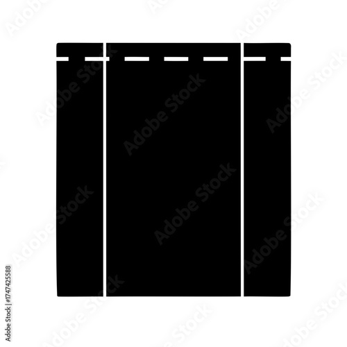 Simple abstract illustration of a black curtain with a white dashed line