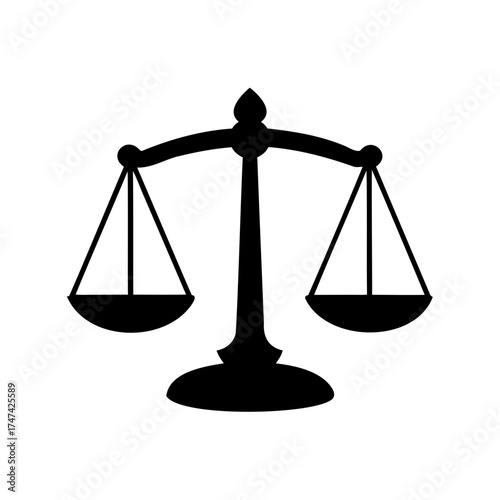 Elegant black and white illustration of the scales of justice symbol