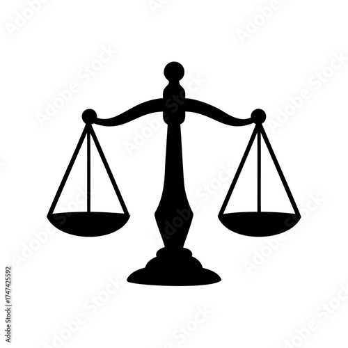 Simple black silhouette of a balance scale representing justice and law