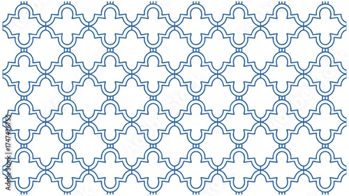 Intricate repeating geometric pattern with soft blue and white hues