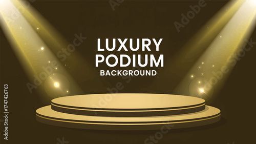 Golden podium with spotlights and text background stage