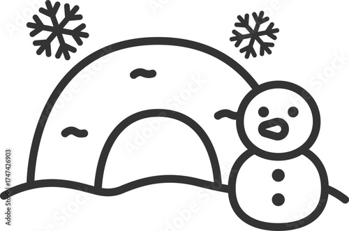 雪で作った、鎌倉のアイコン（線画）のイラスト