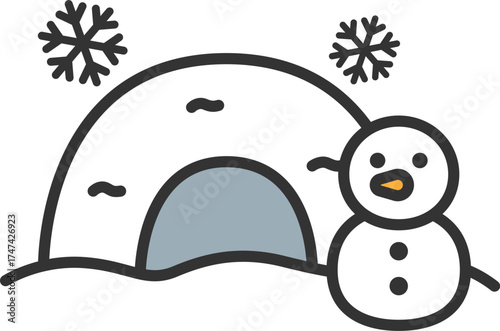 雪で作った、鎌倉のアイコン（線画カラー）のイラスト