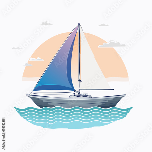 Sailboat on water with sunset background
