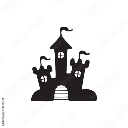 Spooky haunted house silhouette Halloween illustration vector