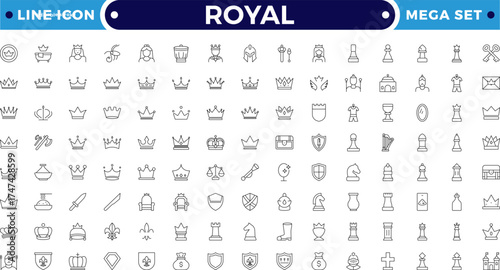 Royal outline icon set. Crown vector icon collection. Set of four black king and queen royal symbols. Luxury, premium, and VIP. Editable stroke outline icon.
