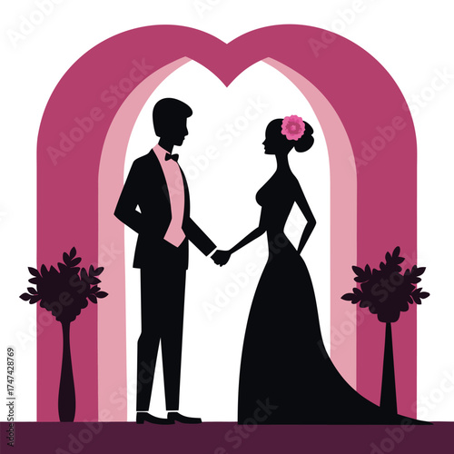 silhouette of bride and groom