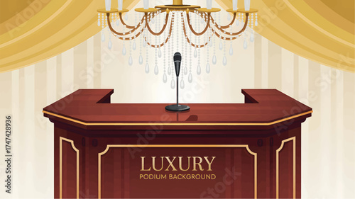 Ornate Podium background with Microphone and Chandelier stage