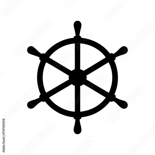 Simplified black and white ship wheel steering navigation control illustration design